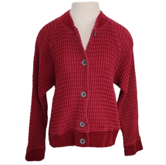 Mododoc Jackets & Blazers - Mododoc Jacket Soft Waffle Knit Button Up Red Size S